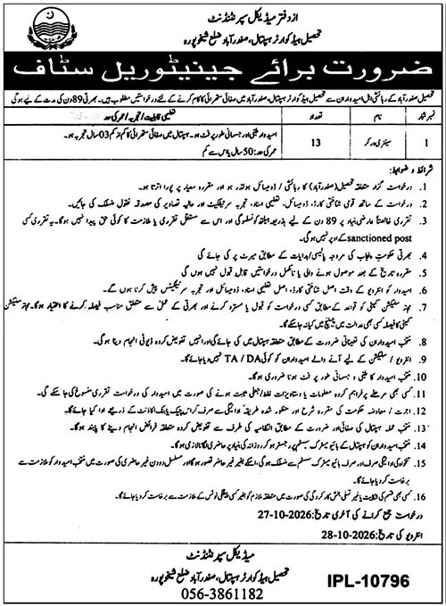 Office of Medical Superintendent, Tehsil Headquarter Hospital, Mandra, Rawalpindi Jobs Jobs 2026 — original newspaper advertisement