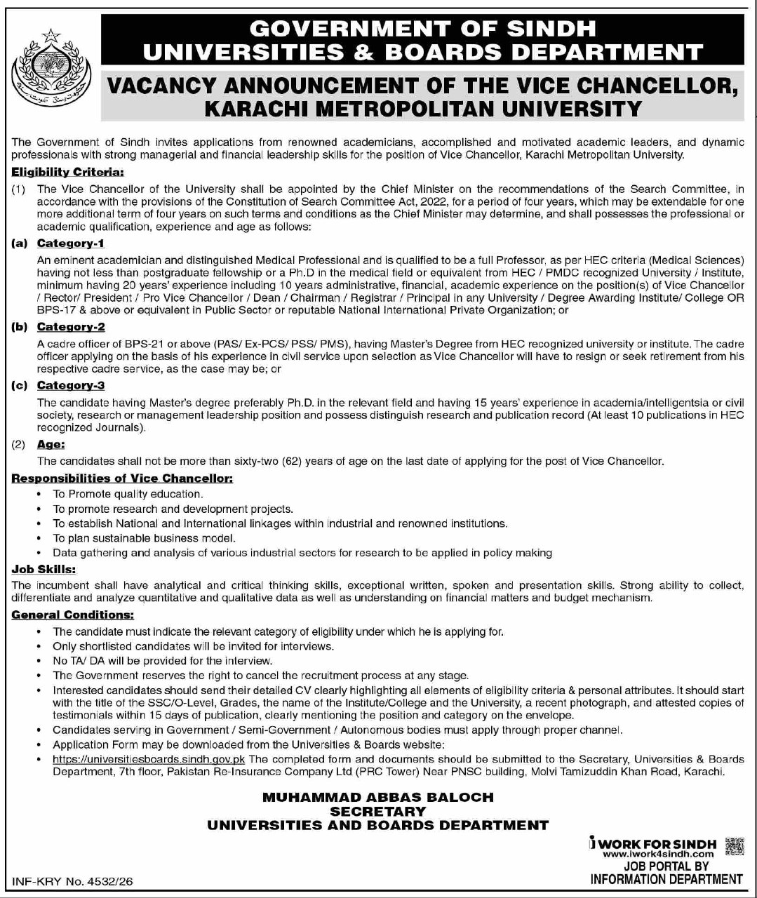 Karachi Metropolitan University Jobs 2026 – Government of Sindh, Universities & Boards Department Jobs 2026 — original newspaper advertisement