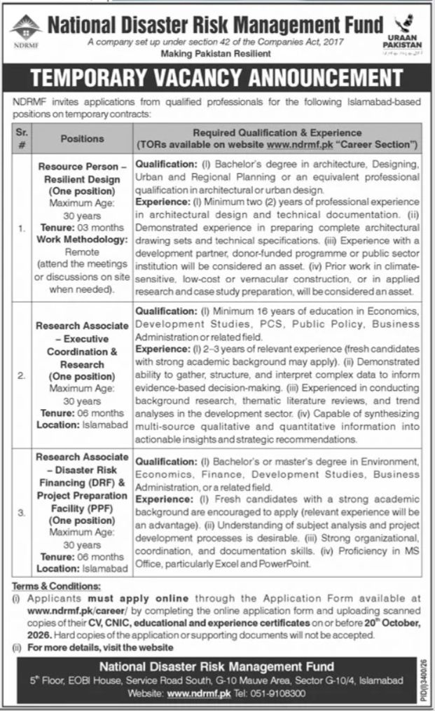 National Disaster Risk Management Fund (NDRMF) Jobs 2026 Jobs 2026 — original newspaper advertisement
