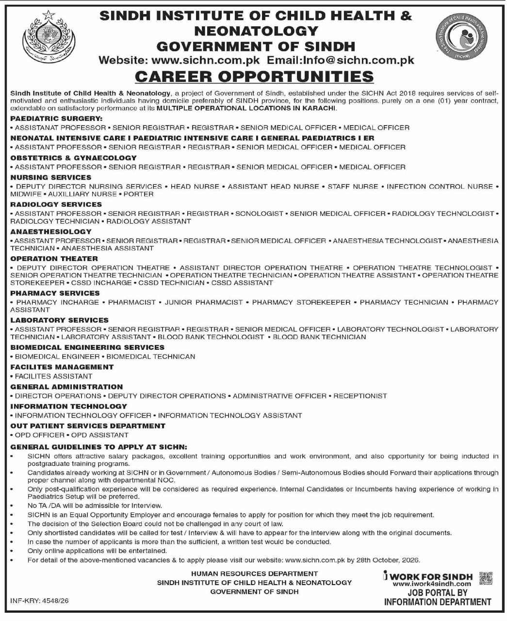 Sindh Institute of Child Health & Neonatology Jobs – Sindh Institute of Child Health & Neonatology, Government of Sindh Jobs 2026 — original newspaper advertisement