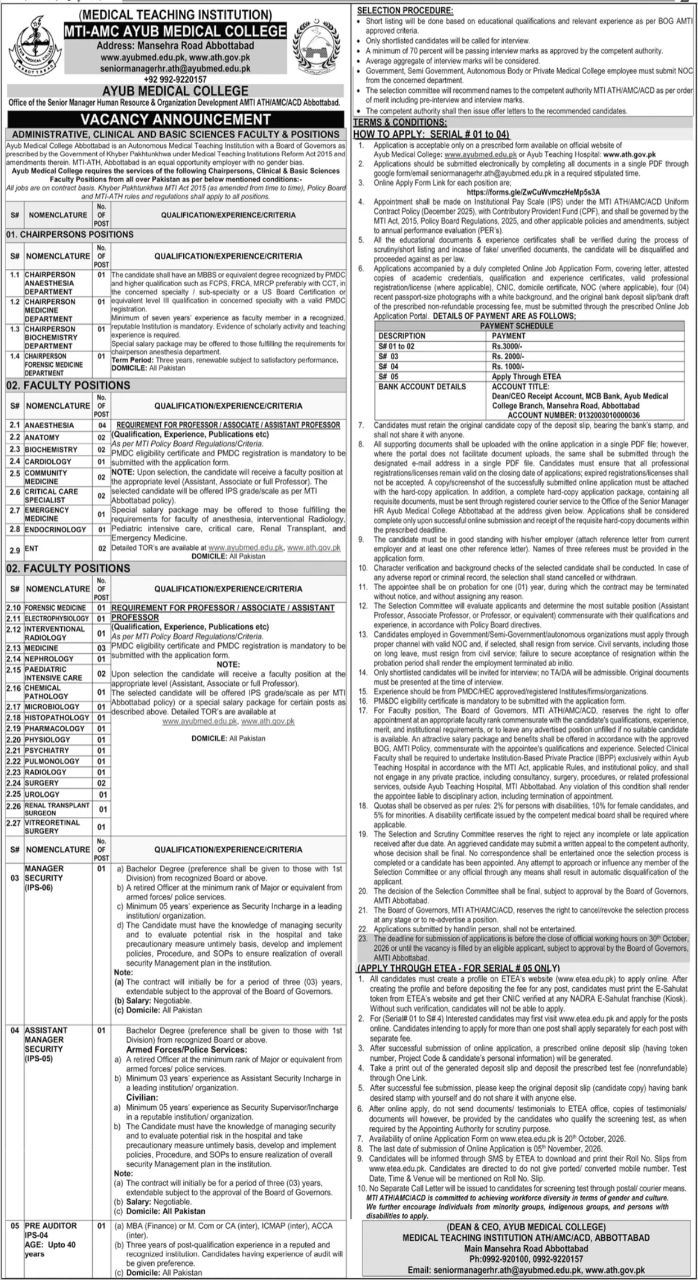 MTI-AMC Ayub Medical College (Medical Teaching Institution), Ayub Medical College, Abbottabad Jobs Jobs 2026 — original newspaper advertisement