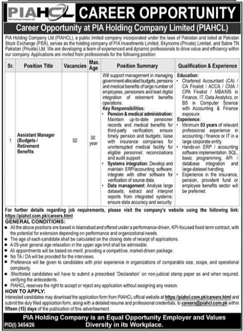 PIA Holding Company Limited (PIAHCL) Jobs 2026 Jobs 2026 — original newspaper advertisement
