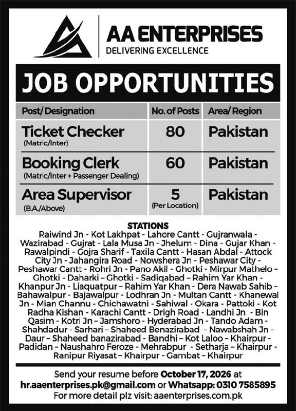 AA Enterprises Jobs 2026 Jobs 2026 — original newspaper advertisement