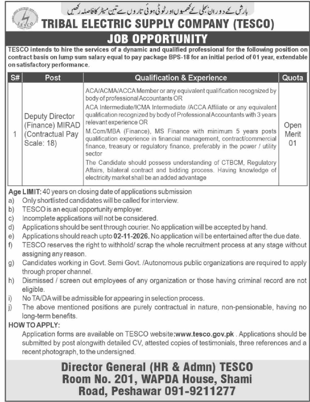 Tribal Electric Supply Company (TESCO) Jobs Jobs 2026 — original newspaper advertisement