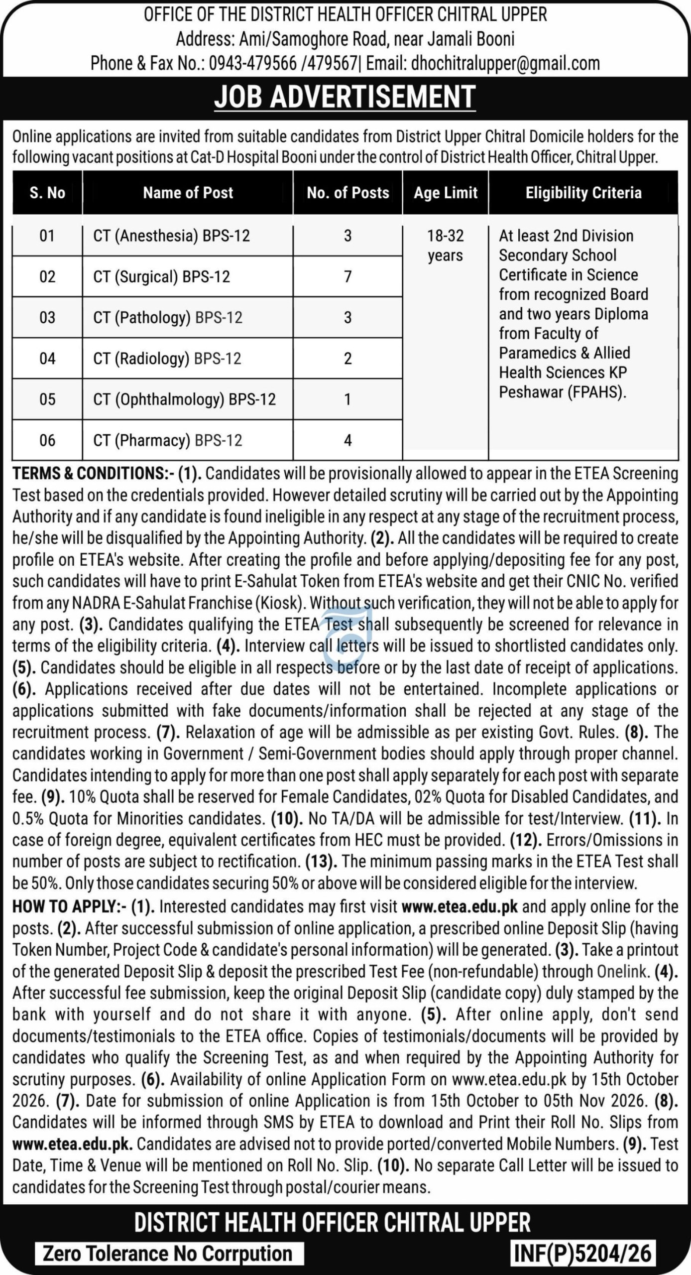 Office of the District Health Officer Chitral Upper Job 2026 Jobs 2026 — original newspaper advertisement