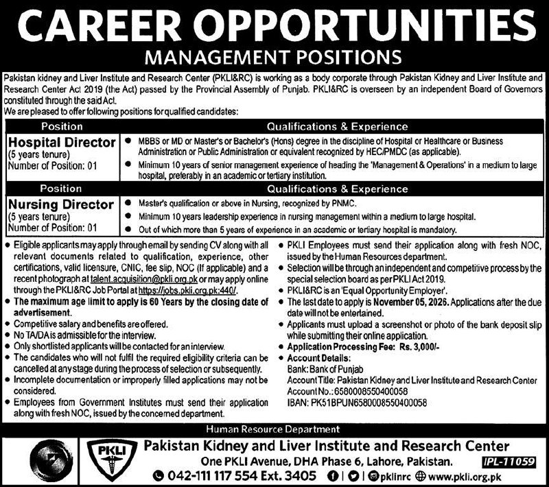 Pakistan Kidney and Liver Institute and Research Center (PKLI&RC) Jobs 2026 Jobs 2026 — original newspaper advertisement