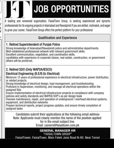 Faisal Town Group Jobs 2026 Jobs 2026 — original newspaper advertisement