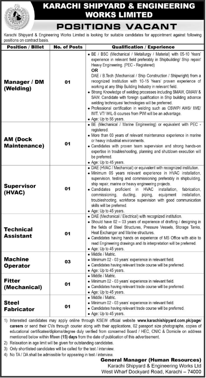 Karachi Shipyard & Engineering Works Limited Jobs 2026 Jobs 2026 — original newspaper advertisement