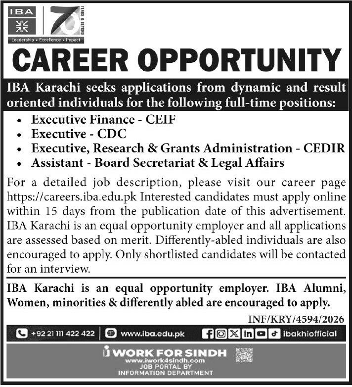 IBA Karachi (Institute of Business Administration) Jobs 2026 Jobs 2026 — original newspaper advertisement
