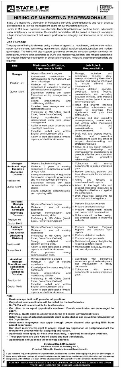 State Life Insurance Corporation of Pakistan Jobs 2026 Jobs 2026 — original newspaper advertisement
