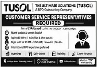 The Ultimate Solutions (TUSOL) - A BPO Outsourcing Company Jobs Jobs 2026 — original newspaper advertisement