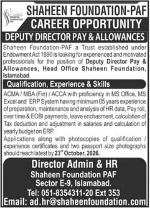 Shaheen Foundation-PAF Jobs 2026 Jobs 2026 — original newspaper advertisement