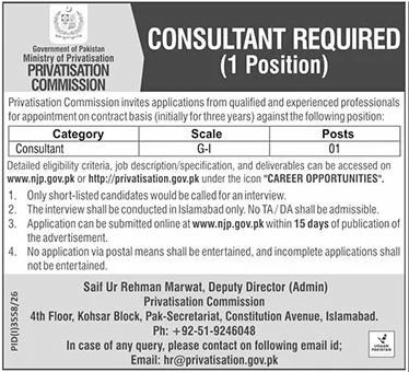 Privatisation Commission, Ministry of Privatisation Jobs 2026 – Privatisation Commission, Ministry of Privatisation, Government of Pakistan Jobs 2026 — original newspaper advertisement