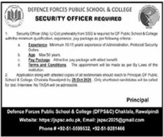 Defence Forces Public School & College (DFPS&C) Jobs 2026 Jobs 2026 — original newspaper advertisement