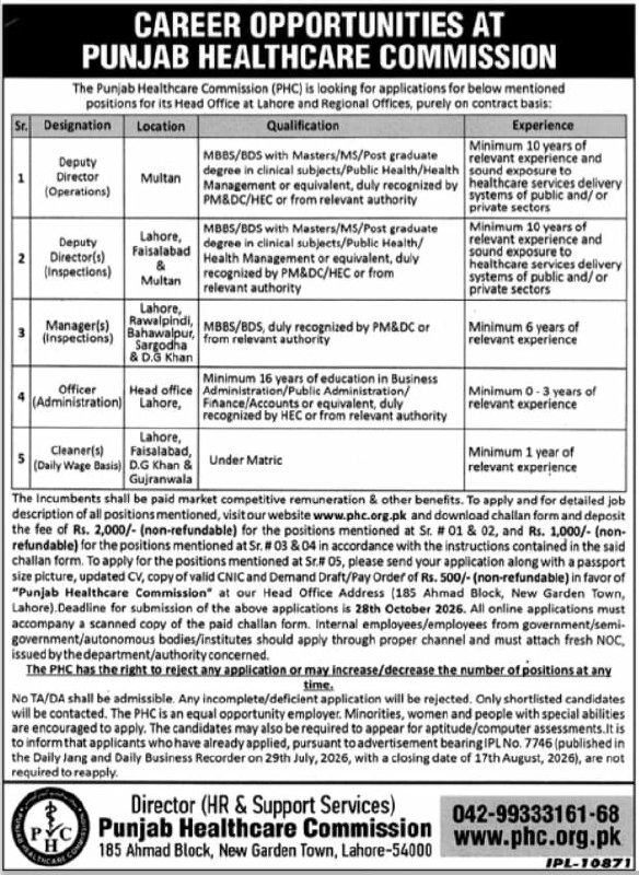Punjab Healthcare Commission (PHC) Jobs 2026 Jobs 2026 — original newspaper advertisement