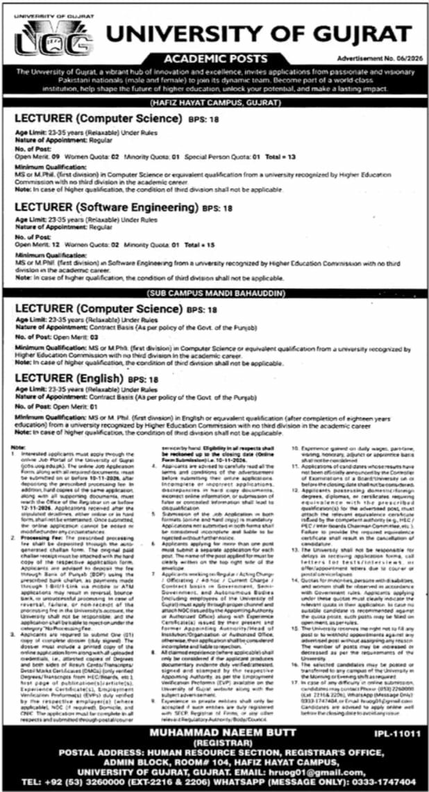 University of Gujrat Punjab Jobs 2026 Jobs 2026 — original newspaper advertisement
