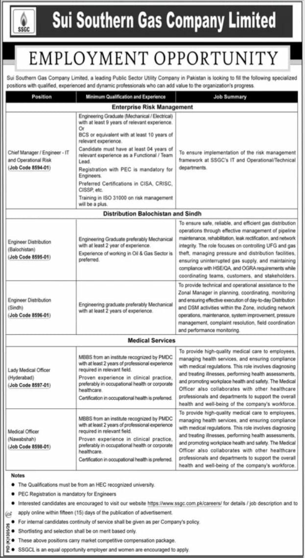 Sui Southern Gas Company Limited (SSGC) Jobs 2026 Jobs 2026 — original newspaper advertisement