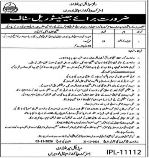 Office of Medical Superintendent, District Headquarter Hospital, Lodhran Jobs Jobs 2026 — original newspaper advertisement