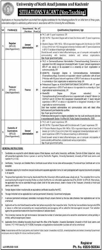 University of Kotli Azad Jammu and Kashmir Jobs 2026 Jobs 2026 — original newspaper advertisement