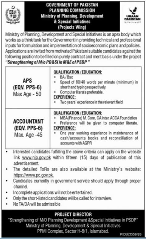 Planning Commission, Ministry of Planning, Development & Special Initiatives (Projects Wing) Jobs – Government of Pakistan Planning Commission, Ministry of Planning, Development & Special Initiatives (Projects Wing) Jobs 2026 — original newspaper advertisement