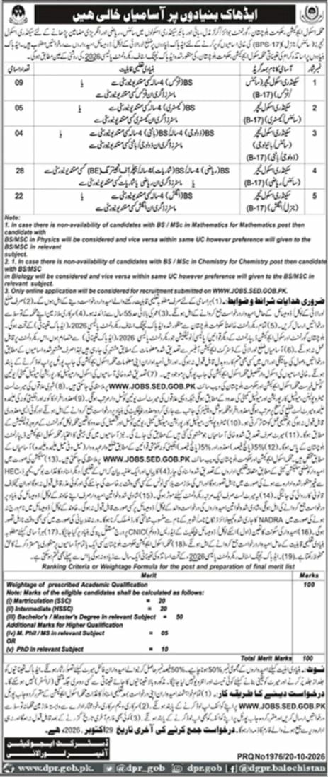 District Education Authority, Balochistan (School Education Department) Loralai Jobs Jobs 2026 — original newspaper advertisement