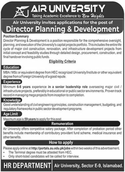 Air University Islamabad Jobs 2026 Jobs 2026 — original newspaper advertisement