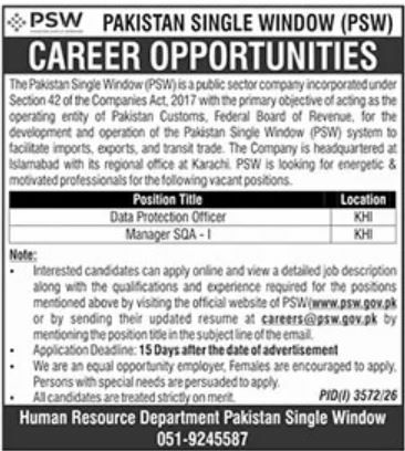 Punjab Cattle Market Management and Development Company (PCMMDC) Jobs 2026 – Pakistan Single Window (PSW) Jobs 2026 — original newspaper advertisement