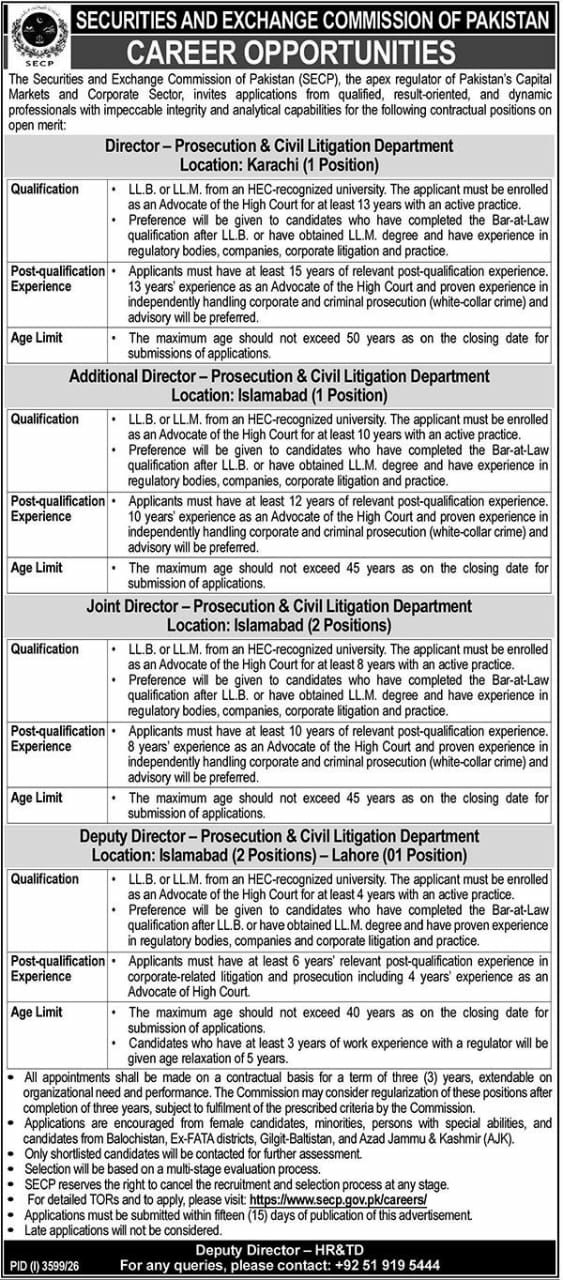 Securities and Exchange Commission of Pakistan (SECP) Jobs Jobs 2026 — original newspaper advertisement