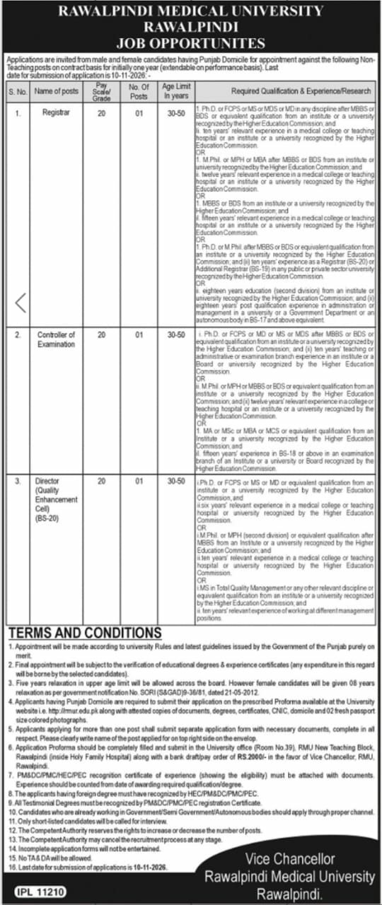 Rawalpindi Medical University, Rawalpindi Jobs Jobs 2026 — original newspaper advertisement