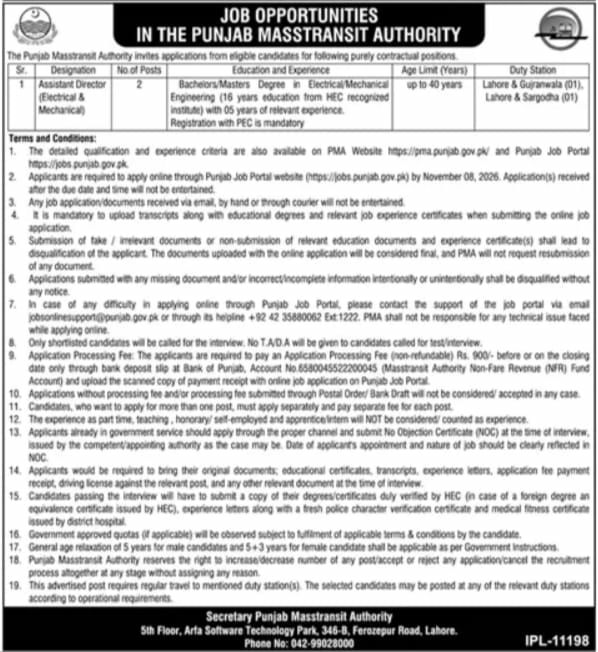 Punjab Masstransit Authority Jobs 2026 – Punjab Masstransit Authority (PMA) Jobs 2026 — original newspaper advertisement