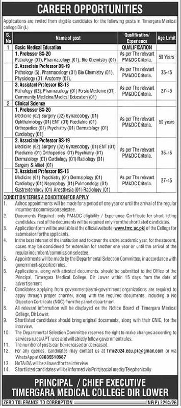 Timergara Medical College Dir Lower Jobs Jobs 2026 — original newspaper advertisement