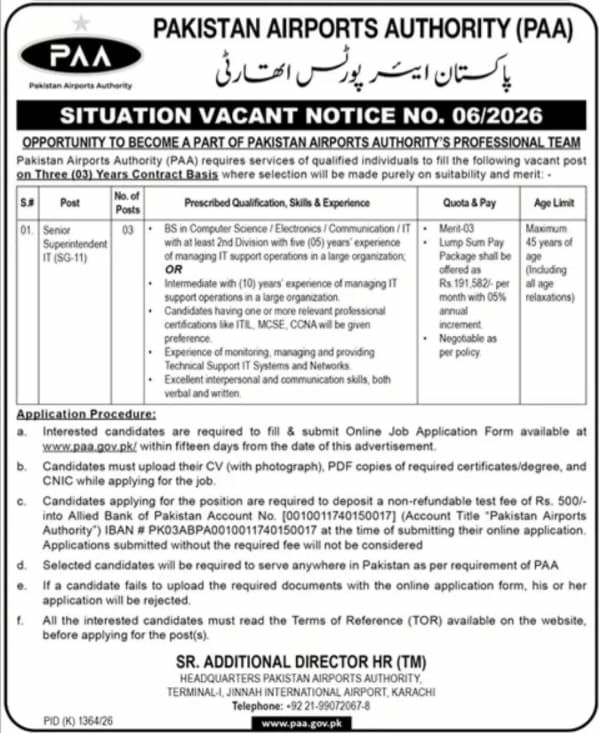 Pakistan Airports Authority (PAA) Jobs 2026 Jobs 2026 — original newspaper advertisement