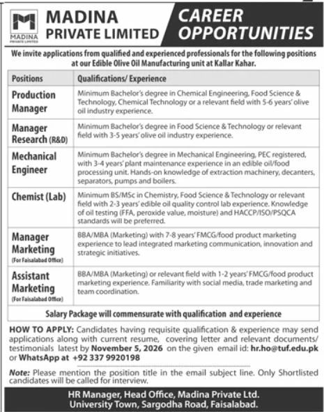 Madina Private Limited Jobs 2026 Jobs 2026 — original newspaper advertisement