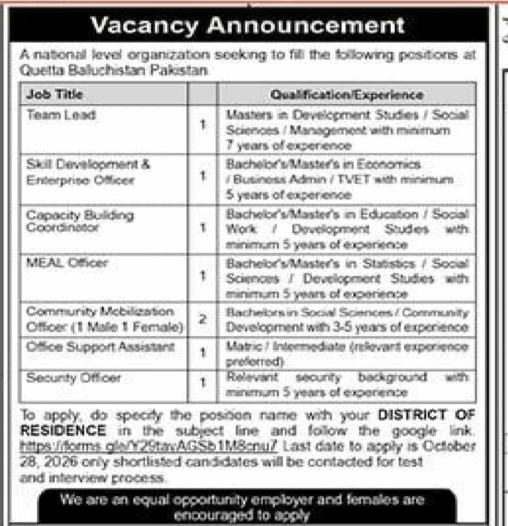 National level organization Jobs 2026 – A national level organization (name undisclosed) Jobs 2026 — original newspaper advertisement