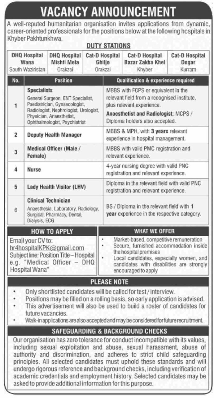 well-reputed humanitarian organisation Jobs – A well-reputed humanitarian organisation (name undisclosed) Jobs 2026 — original newspaper advertisement