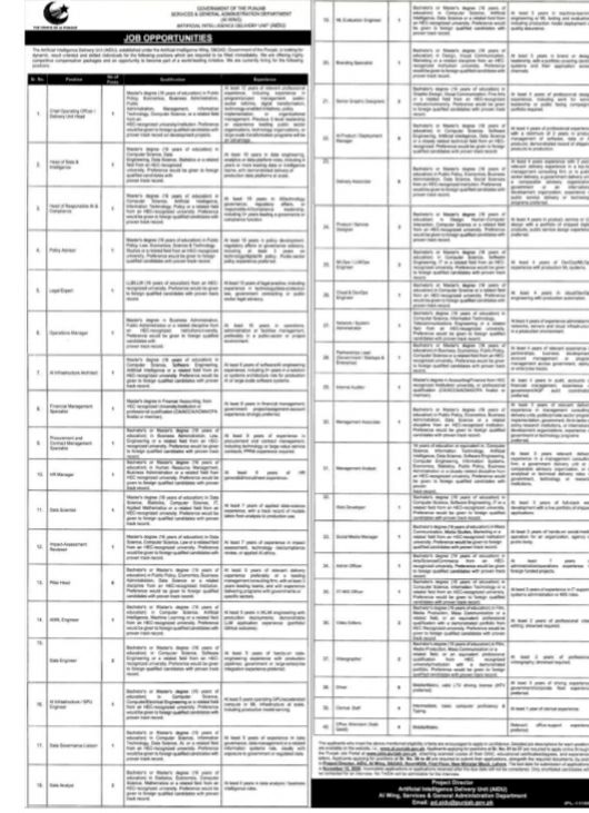 Services & General Administration Department (S&GAD), Artificial Intelligence Laboratory Unit (AILU) Jobs – Government of the Punjab, Services & General Administration Department (S&GAD), Artificial Intelligence Laboratory Unit (AILU) Jobs 2026 — original newspaper advertisement