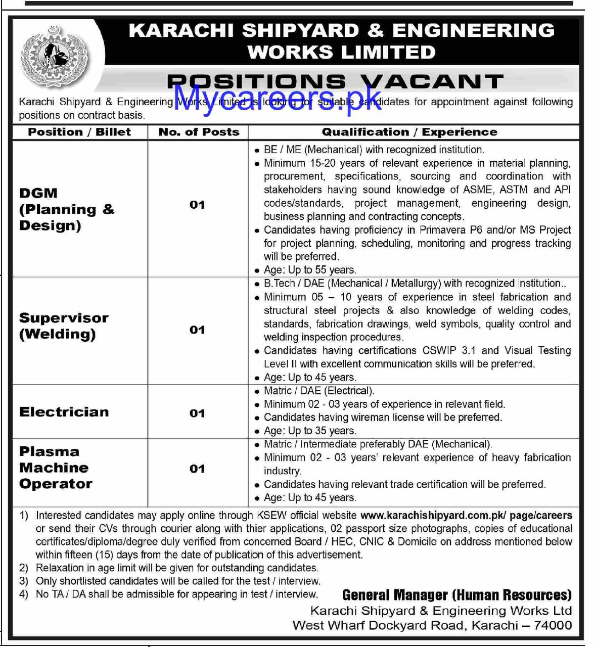 Karachi Shipyard & Engineering Works Limited Jobs 2026 Jobs 2026 — original newspaper advertisement