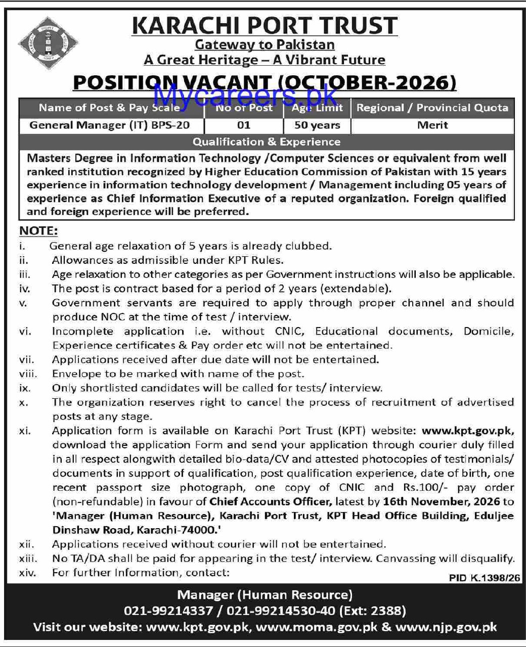 Karachi Port Trust (KPT) Jobs 2026 Jobs 2026 — original newspaper advertisement