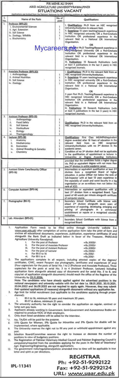 Pir Mehr Ali Shah Arid Agriculture University Rawalpindi Jobs 2026 Jobs 2026 — original newspaper advertisement