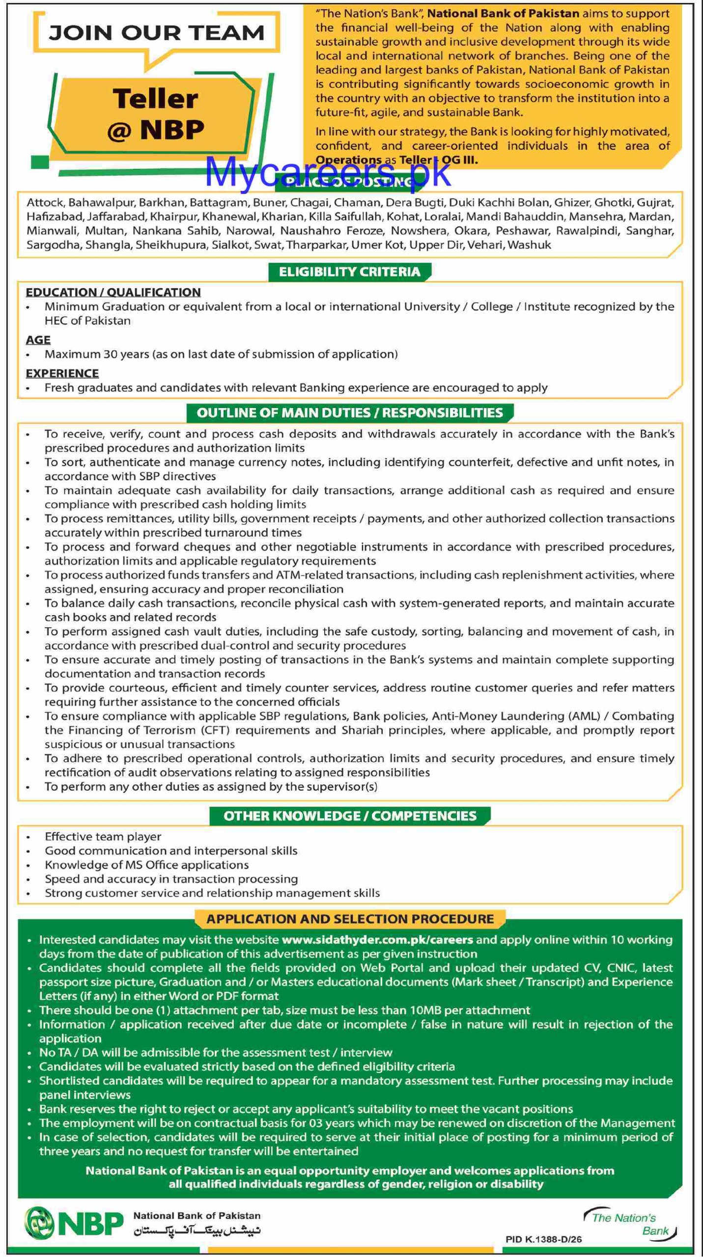 Teller @ NBP (OG III) National Bank of Pakistan (NBP) Jobs Jobs 2026 — original newspaper advertisement