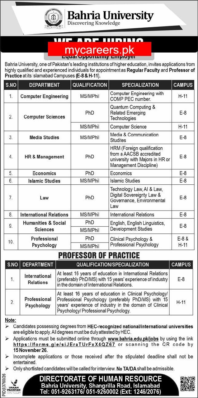 Bahria University Islamabad Jobs 2026 Jobs 2026 — original newspaper advertisement