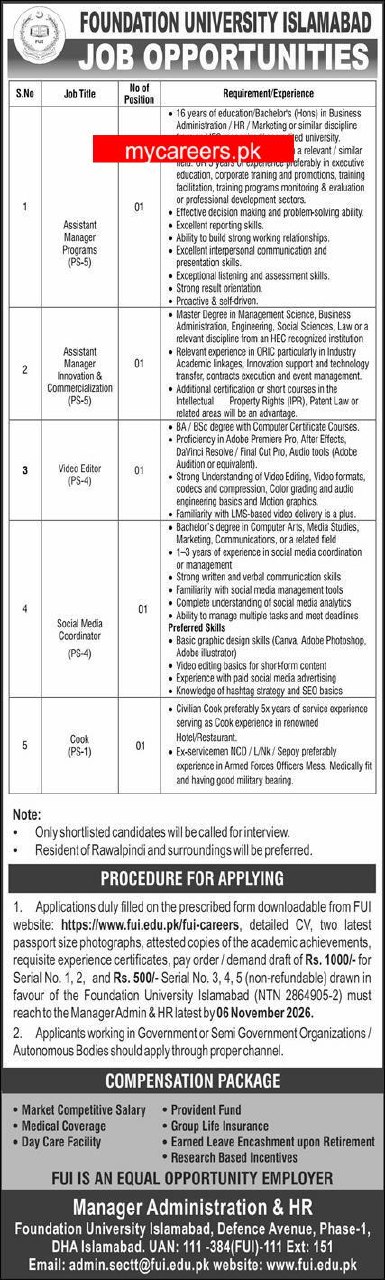 Foundation University Islamabad (FUI) Jobs 2026 Jobs 2026 — original newspaper advertisement