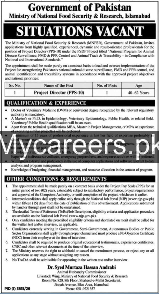 Ministry of National Food Security Islamabad Jobs – Ministry of National Food Security & Research (MNFSR), Government of Pakistan Jobs 2026 — original newspaper advertisement