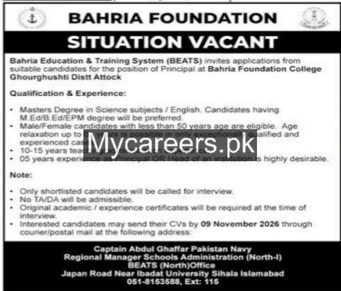Bahria Foundation - Bahria Education & Training System (BEATS) Jobs Jobs 2026 — original newspaper advertisement