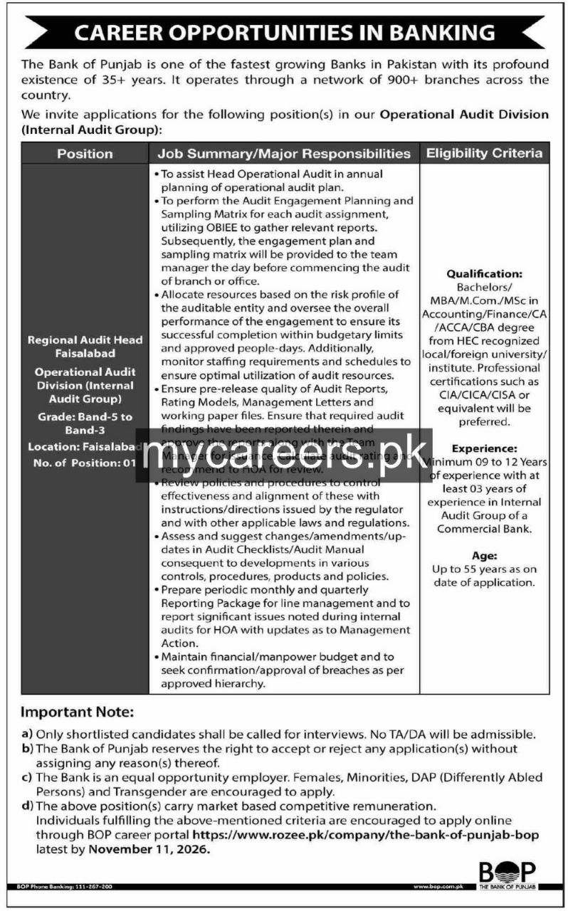 The Bank of Punjab (BOP) Jobs 2026 Jobs 2026 — original newspaper advertisement