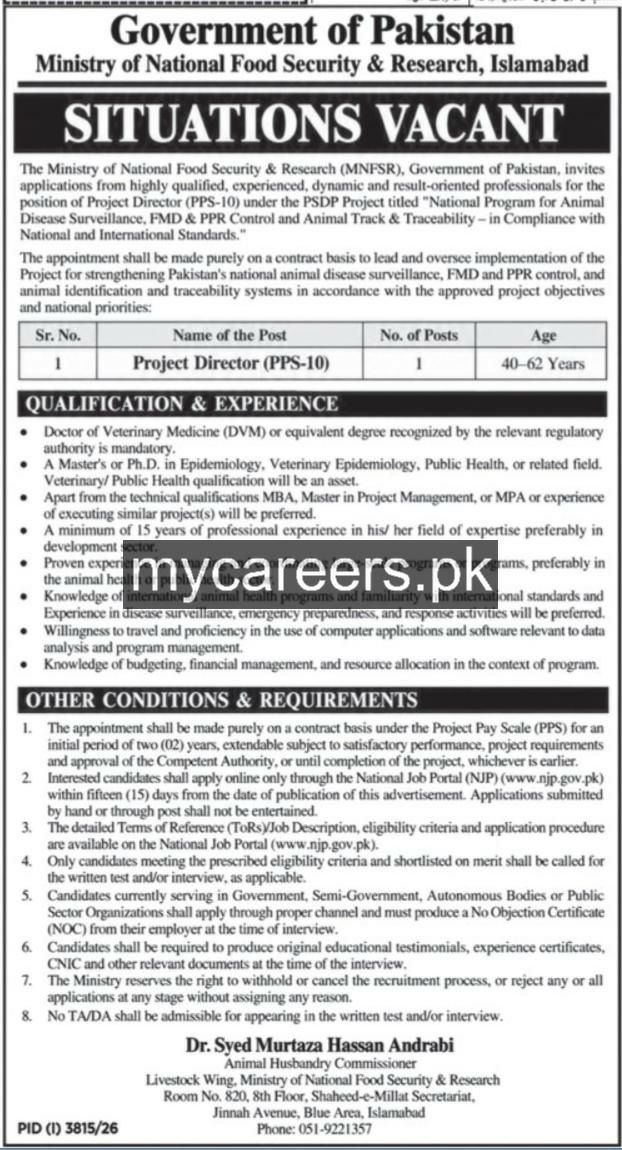 Ministry of National Food Security & Research (MNFSR) Islamabad Jobs 2026 – Ministry of National Food Security & Research (MNFSR), Government of Pakistan, Islamabad Jobs 2026 — original newspaper advertisement