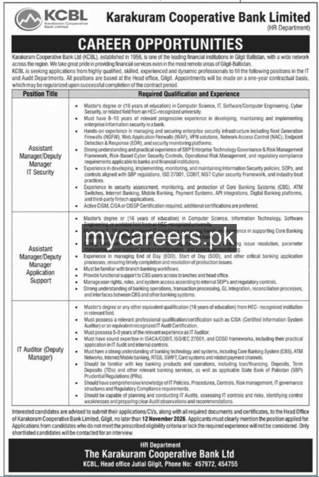 Karakuram Cooperative Bank Limited (KCBL) Jobs 2026 – Karakuram Cooperative Bank Limited (KCBL) - HR Department Jobs 2026 — original newspaper advertisement