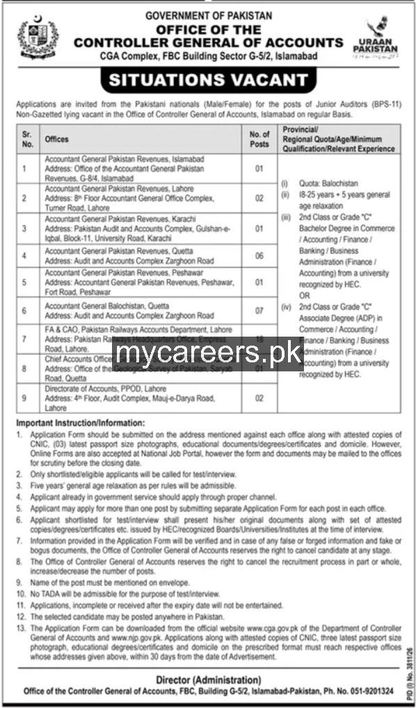Office of the Controller General of Accounts JObs 2026 – Government of Pakistan, Office of the Controller General of Accounts Jobs 2026 — original newspaper advertisement