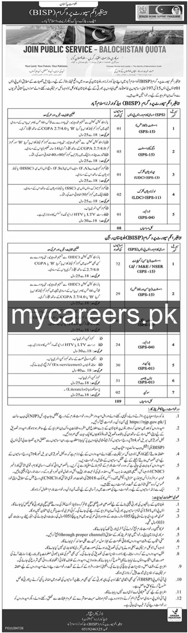 Benazir Income Support Programme (BISP) Jobs 2026 – Benazir Income Support Programme (BISP), Government of Pakistan Jobs 2026 — original newspaper advertisement