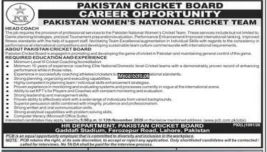 Pakistan Cricket Board (PCB) Jobs 2026 Jobs 2026 — original newspaper advertisement